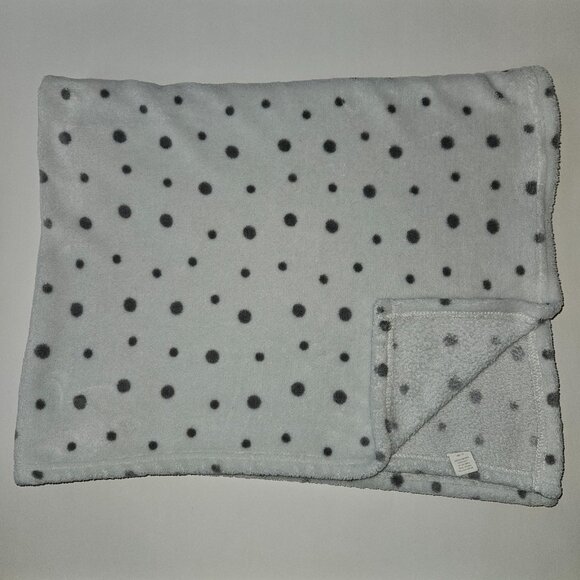 Mud Pie Gray Polka Dot Fleece Baby Blanket 30x36 - Picture 1 of 7